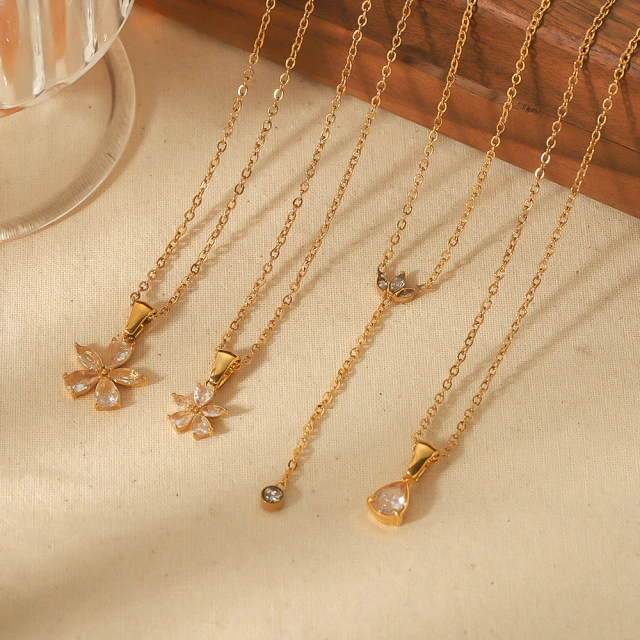 Simple Stainless Steel Smooth Teardrop Pendant Necklace with Zirconias