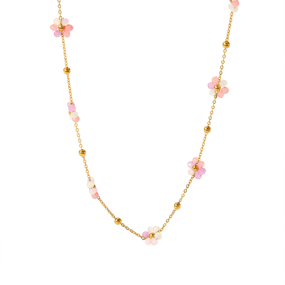 Ins Cute Colourful Flower PVD Plated Stainless Steel Necklace