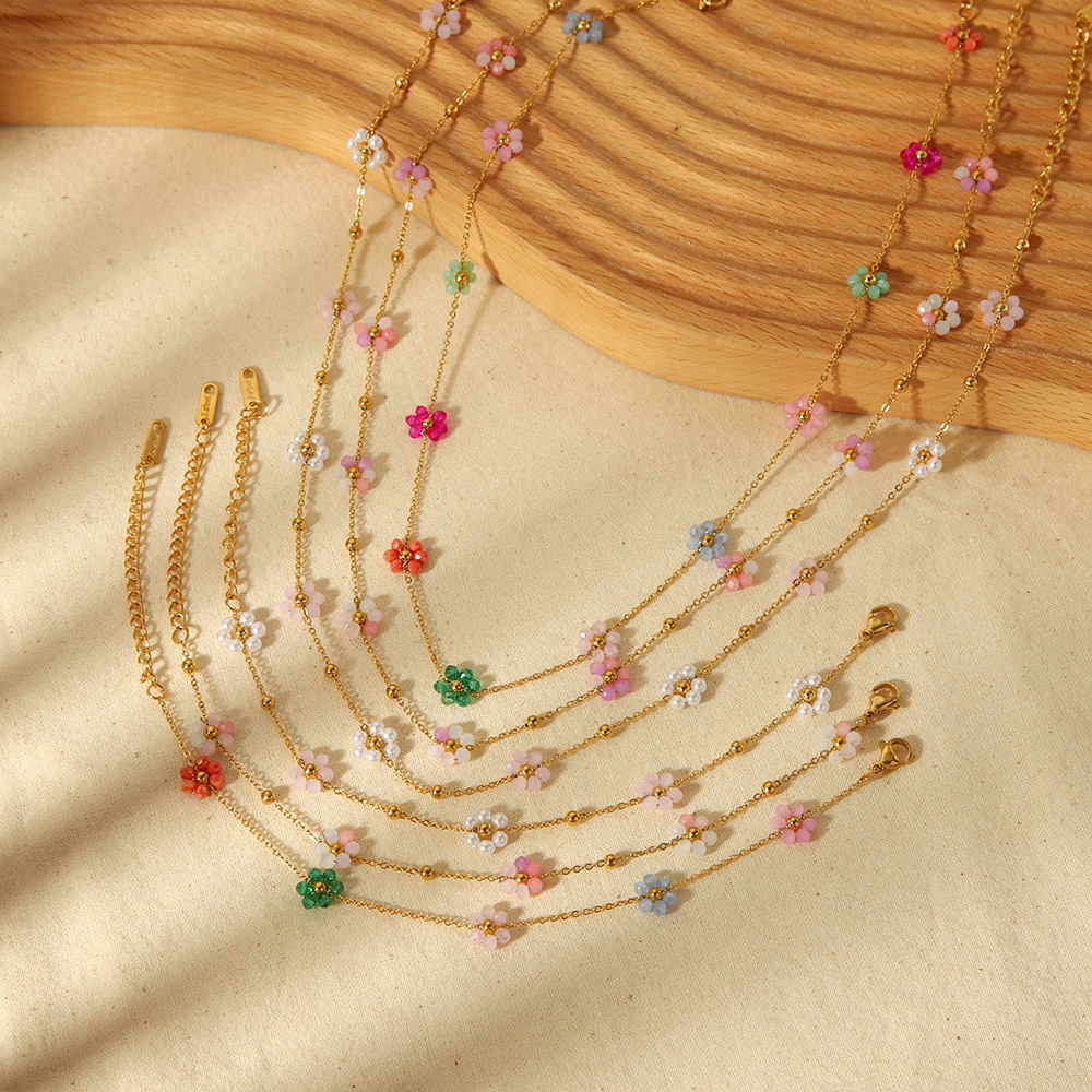 Ins Cute Colourful Flower PVD Plated Stainless Steel Necklace