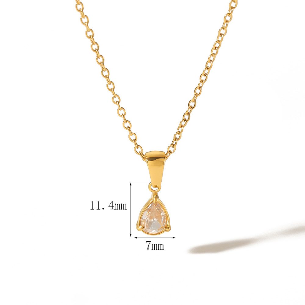 Simple Stainless Steel Smooth Teardrop Pendant Necklace with Zirconias