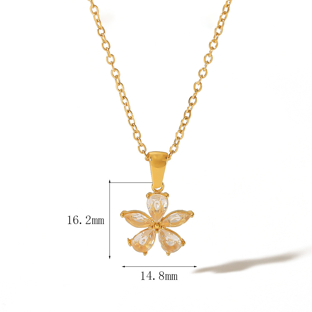 Flower Pendant Stainless Steel Necklace with Rhinestones