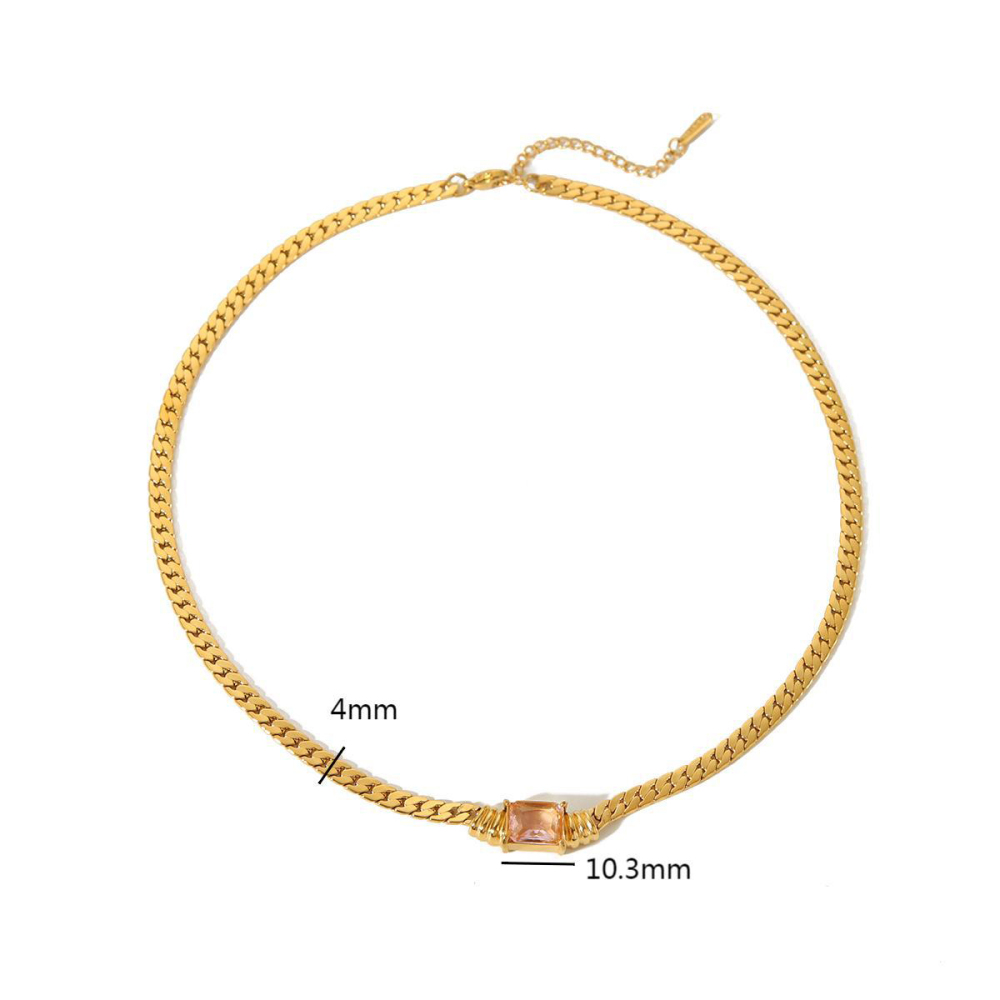 18K Gold Ins Square Colourful Zirconia  Necklace in Stainless Steel