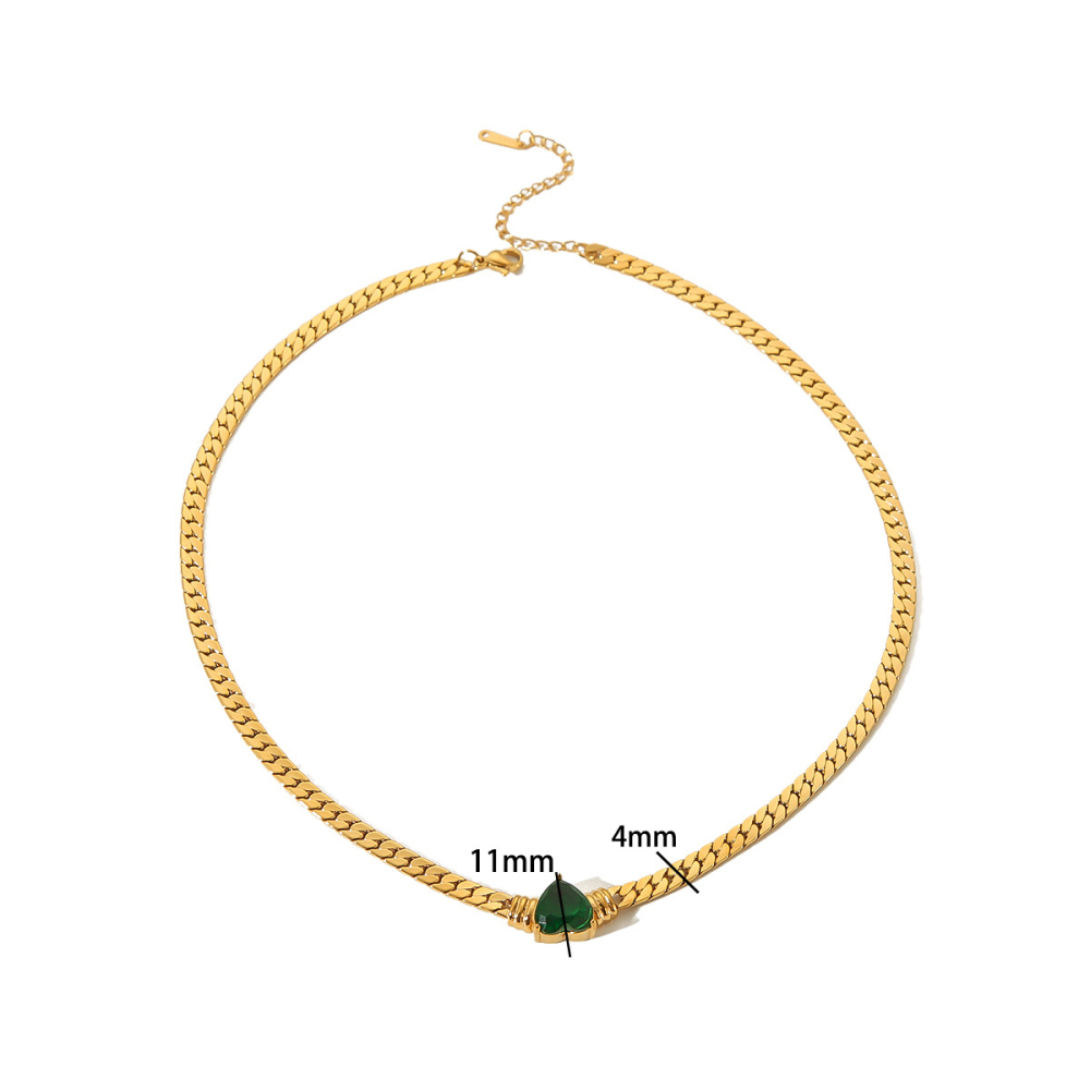 INS Love Heart Colourful Zirconia Necklace 18K Gold Stainless Steel