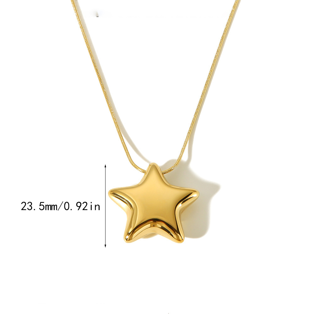 18K Gold Bright Star Pendant with Snake Necklace Stainless Steel