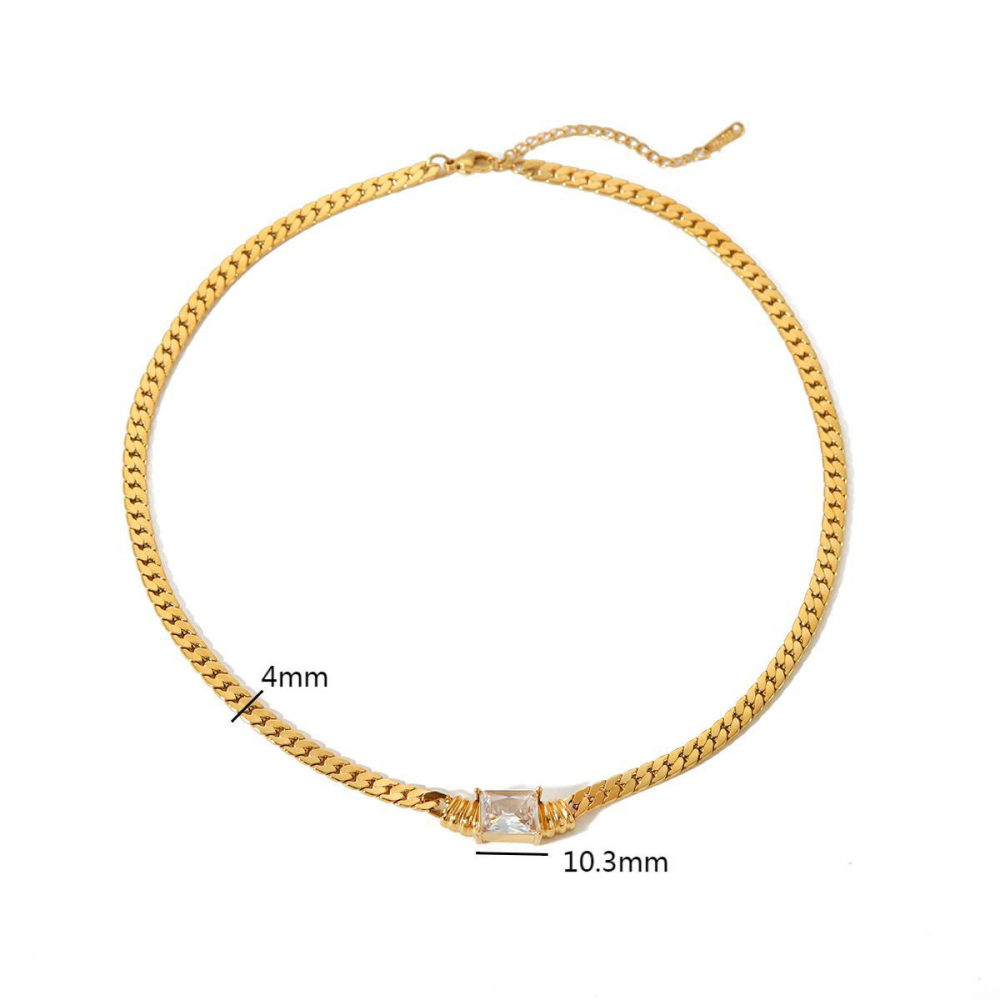 18K Gold Ins Square Colourful Zirconia  Necklace in Stainless Steel