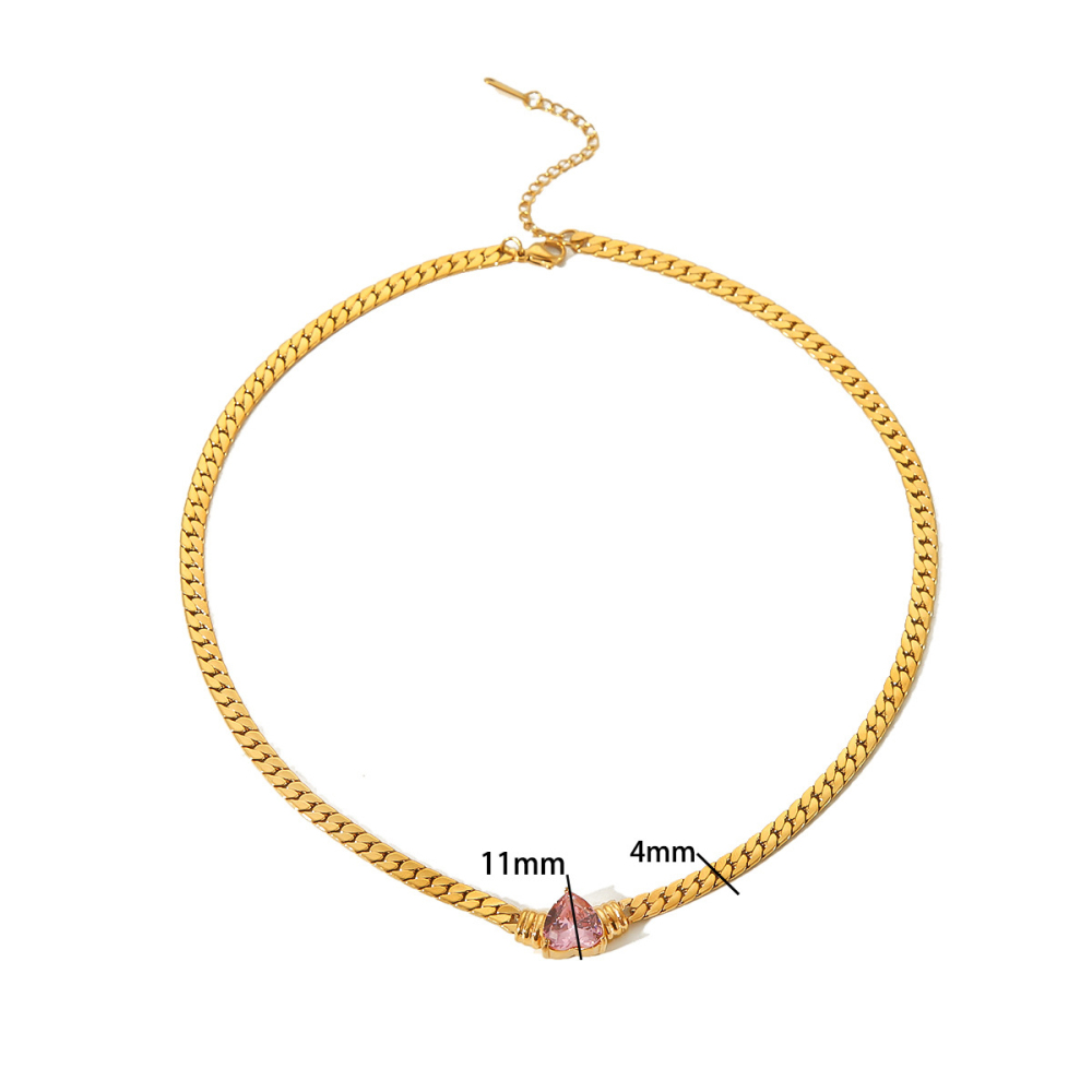 INS Love Heart Colourful Zirconia Necklace 18K Gold Stainless Steel