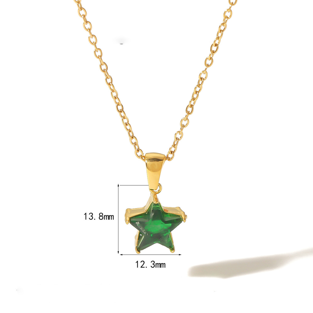 Star Pendant with Colourful Zirconia Stainless Steel Necklace