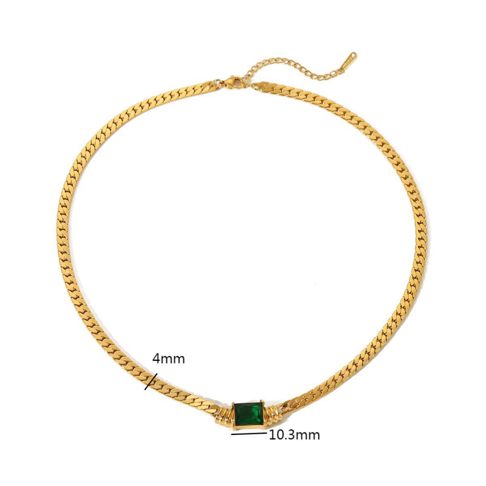 18K Gold Ins Square Colourful Zirconia  Necklace in Stainless Steel