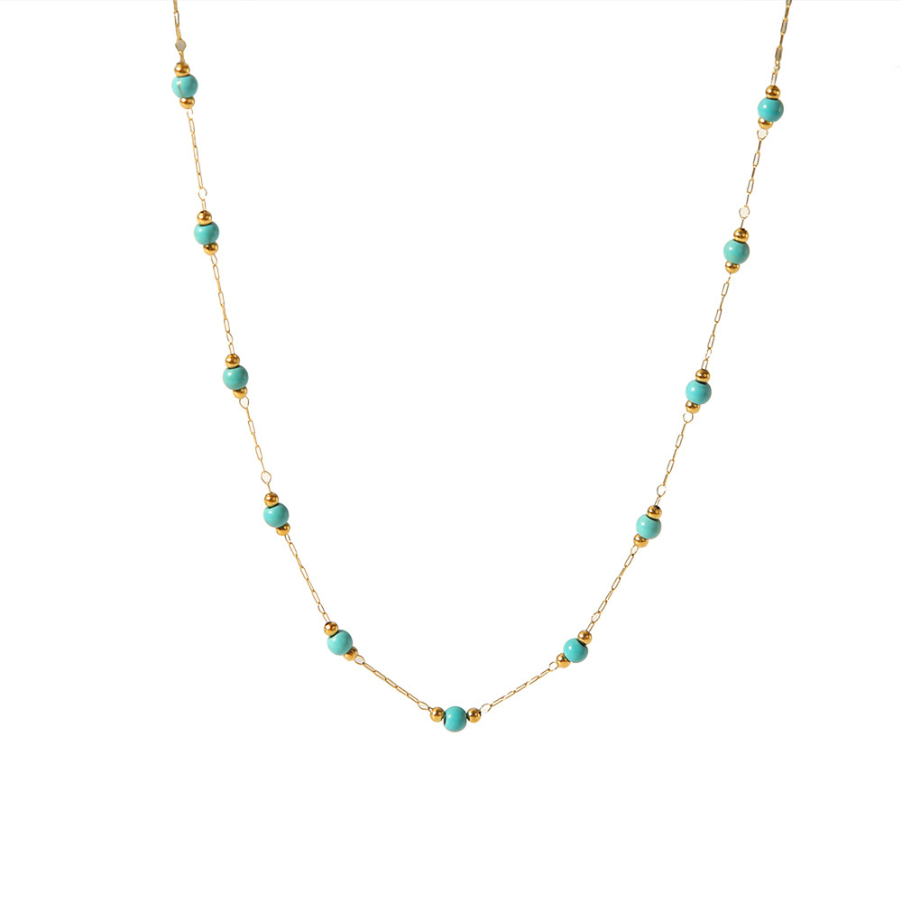 Natural Stone Station Necklace Stainless Steel in PVD Coating