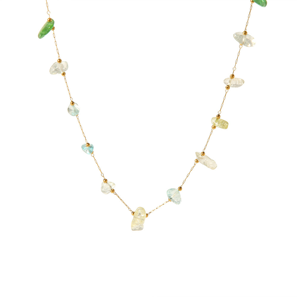 18K Gold Plated Stainless Steel Necklace with Irregular Natural Stones