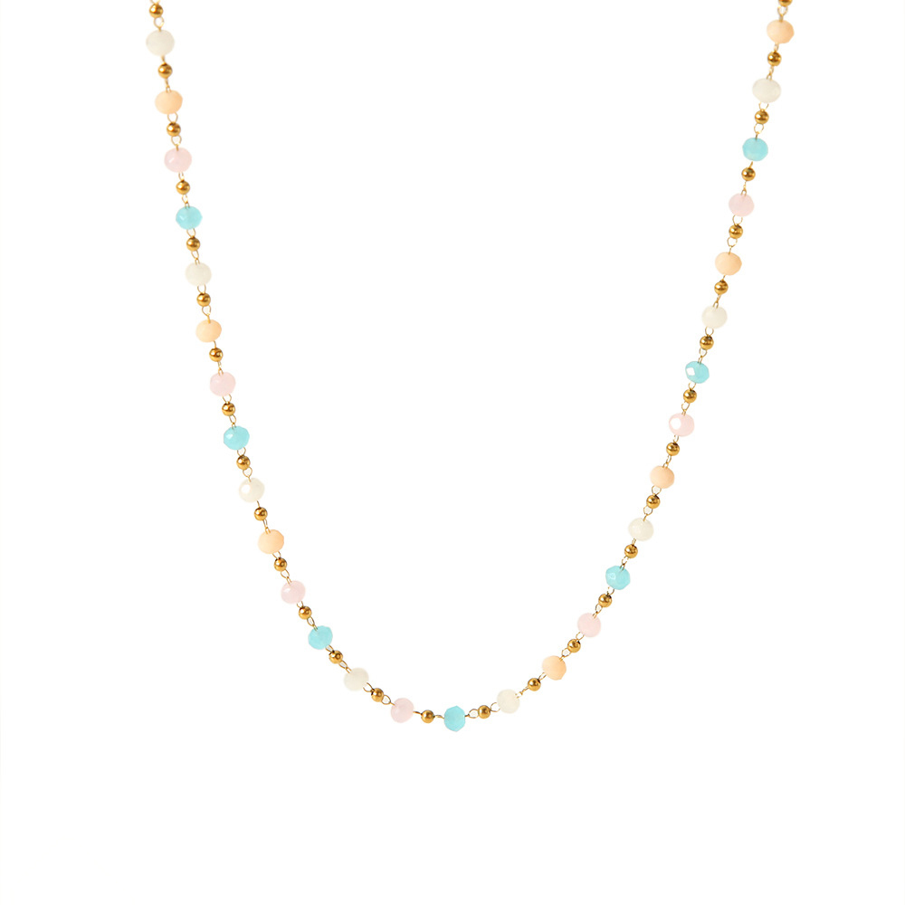 PVD Plated Stainless Steel Bead Necklace with Natural Stones