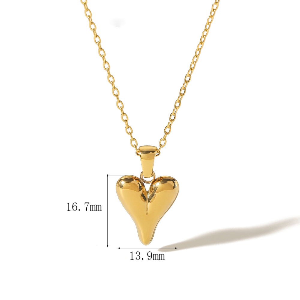 Long Heart Pendant Necklace Stainless Steel in PVD Coated