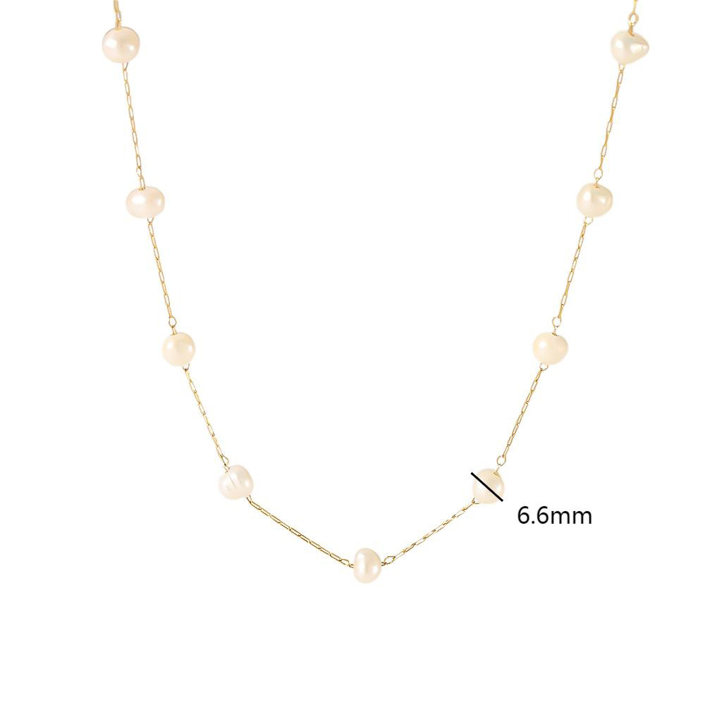 18K Gold Stainless Steel Natural Freshwater Pearl Station Necklace