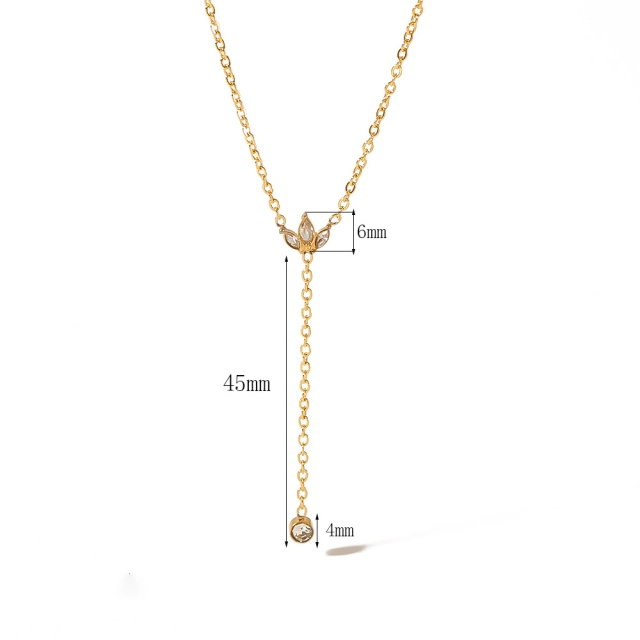 Stainless Steel PVD 18K Gold Plated Tarnish Resistant Zirconia Long Tassel Necklace