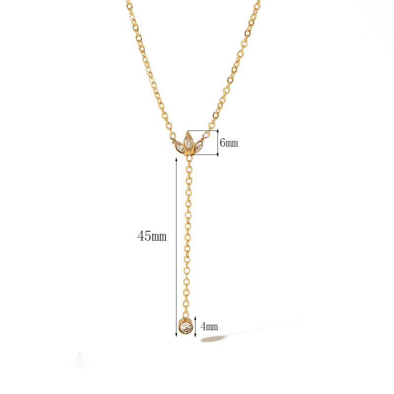 Stainless Steel PVD 18K Gold Plated Tarnish Resistant Zirconia Long Tassel Necklace