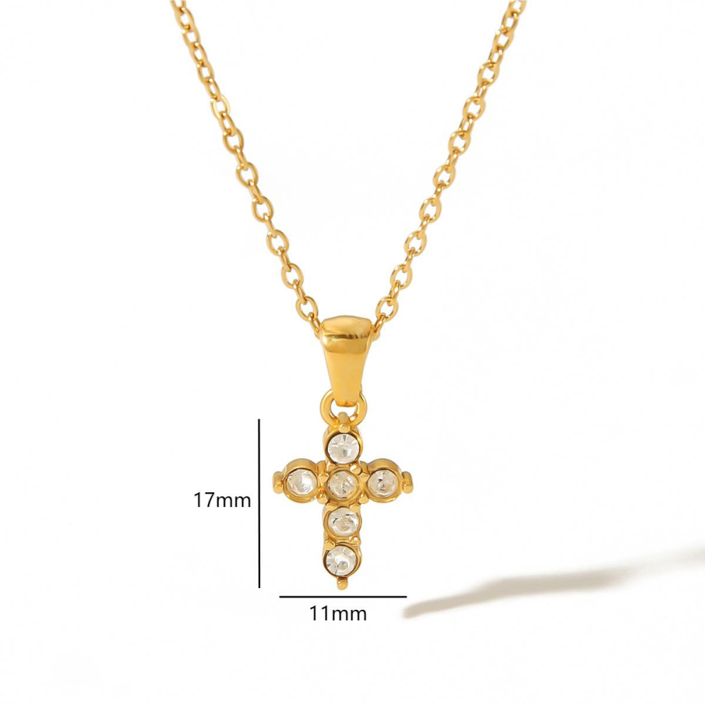 Personalised Stainless Steel Cross Pendant with Rhinestones Necklace