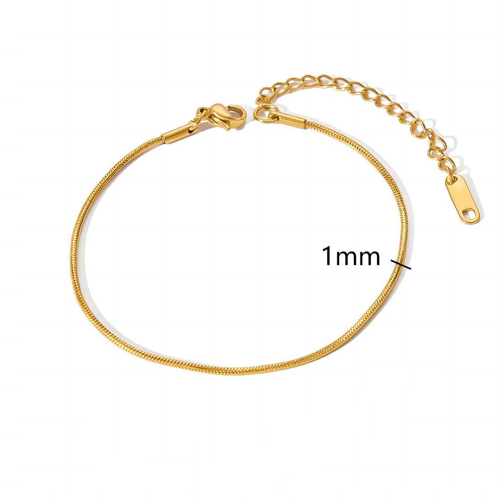 Stainless Steel Fine Snake Chain Bracelet 18K Gold Plated