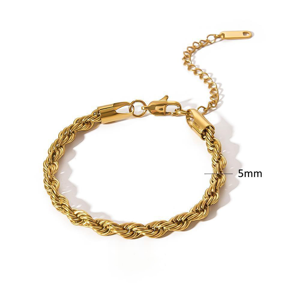 INS Style Twisted Rope Chain Bracelet PVD Coated Stainless Steel