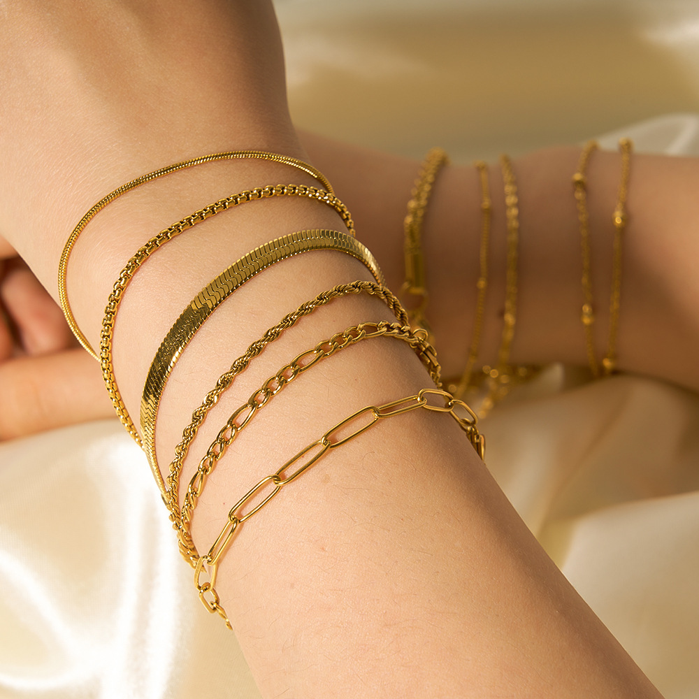 Simple Rolo Chain Bracelet 18k Gold Plated Stainless Steel