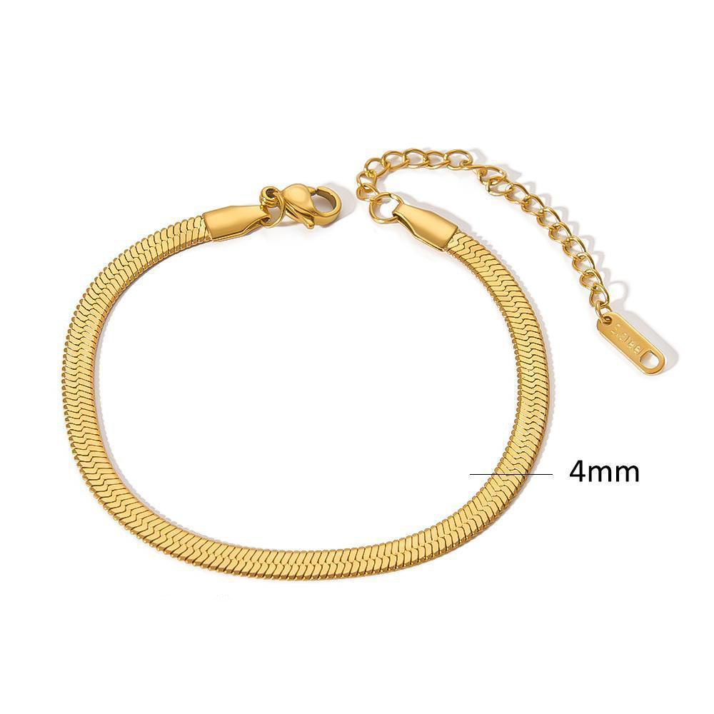 Shiny Herringbone Chain Bracelet Stainless Steel Gold Plated