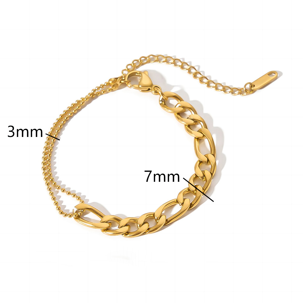 Stylish Beaded and Figaro Chain Combination Bracelet Gold Plated Stainless Steel
