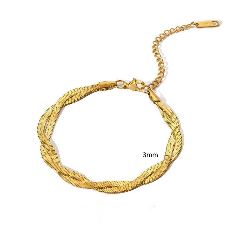 Dazzling Double Layer Herringbone Bracelet 316L Stainless Steel PVD Plated