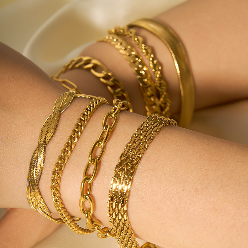 Dazzling Double Layer Herringbone Bracelet 316L Stainless Steel PVD Plated