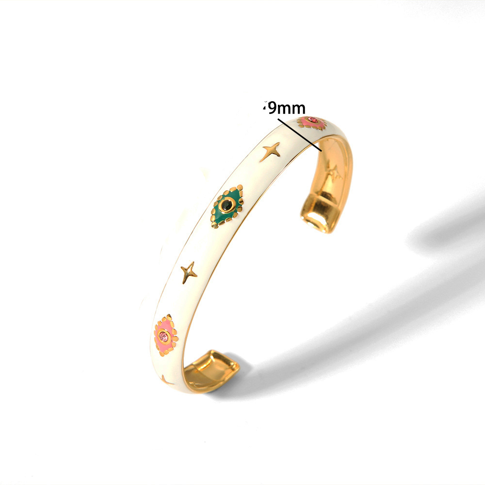 Fashion Enamel Opne Bangle Bracelet 18K Gold Stainless Steel with Rhinestones