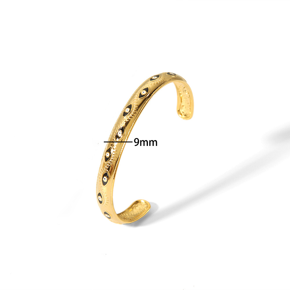 Fashion Enamel Opne Bangle Bracelet 18K Gold Stainless Steel with Rhinestones