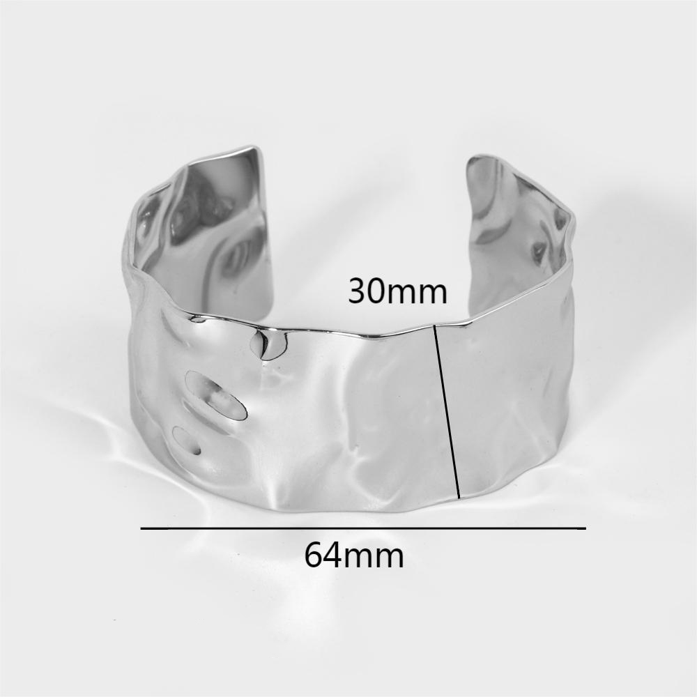 Personalised Hammered Wide Face Open Bangle in 18K Gold Stainless Steel