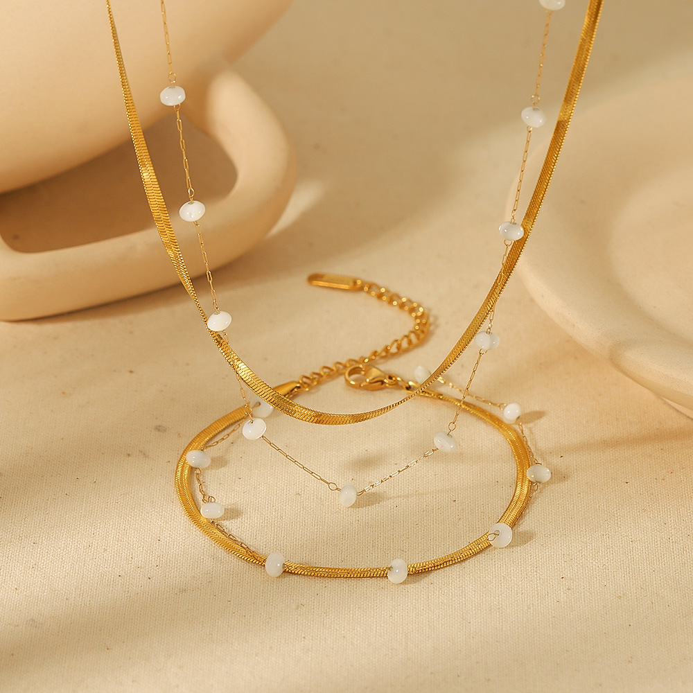 French Multi-layer Herringbone Chain & Bead Chain Bracelet Stainless Steel