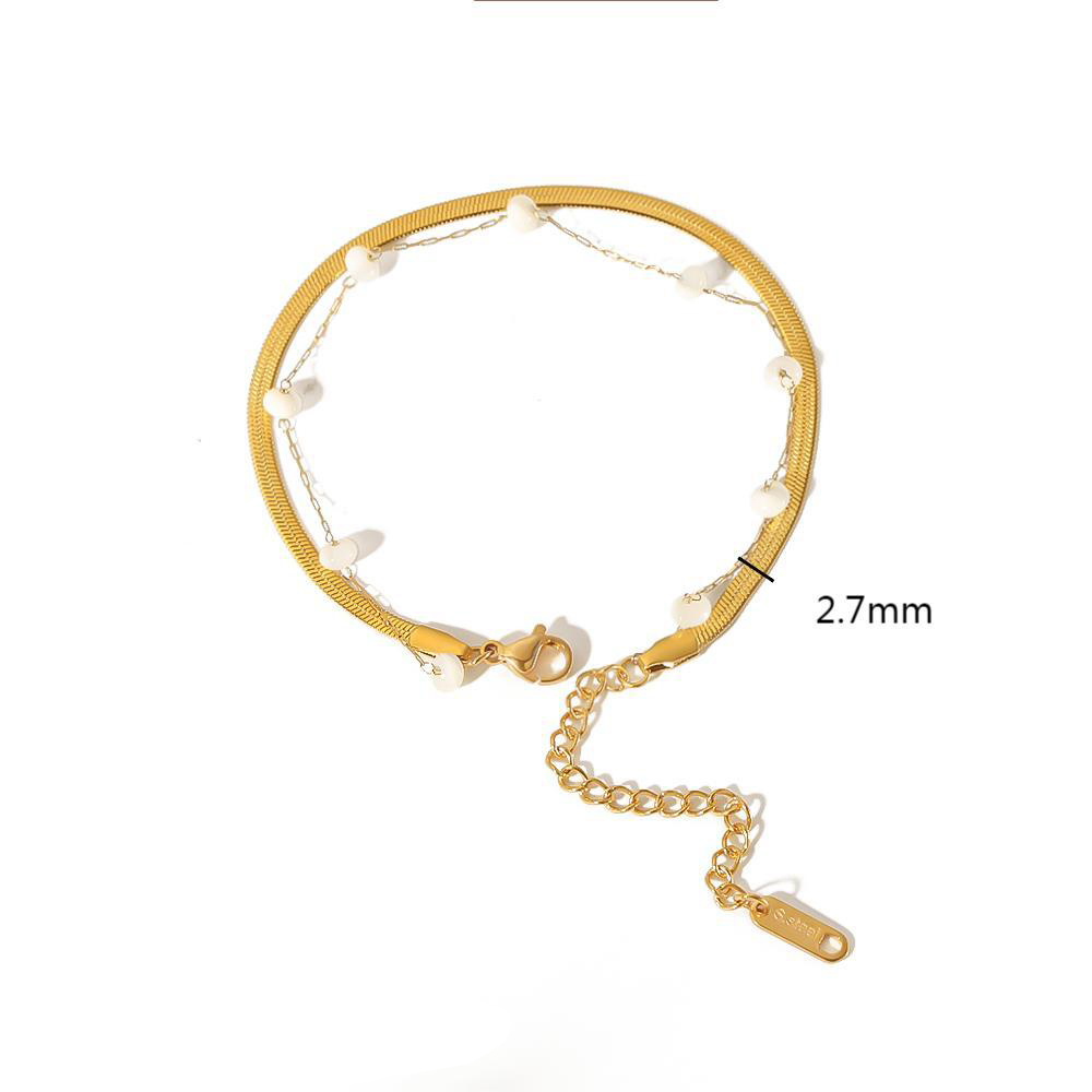 French Multi-layer Herringbone Chain & Bead Chain Bracelet Stainless Steel