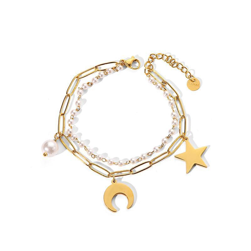 Glossy 18k Gold Stainless Steel Charm Bracelet PVD Plated