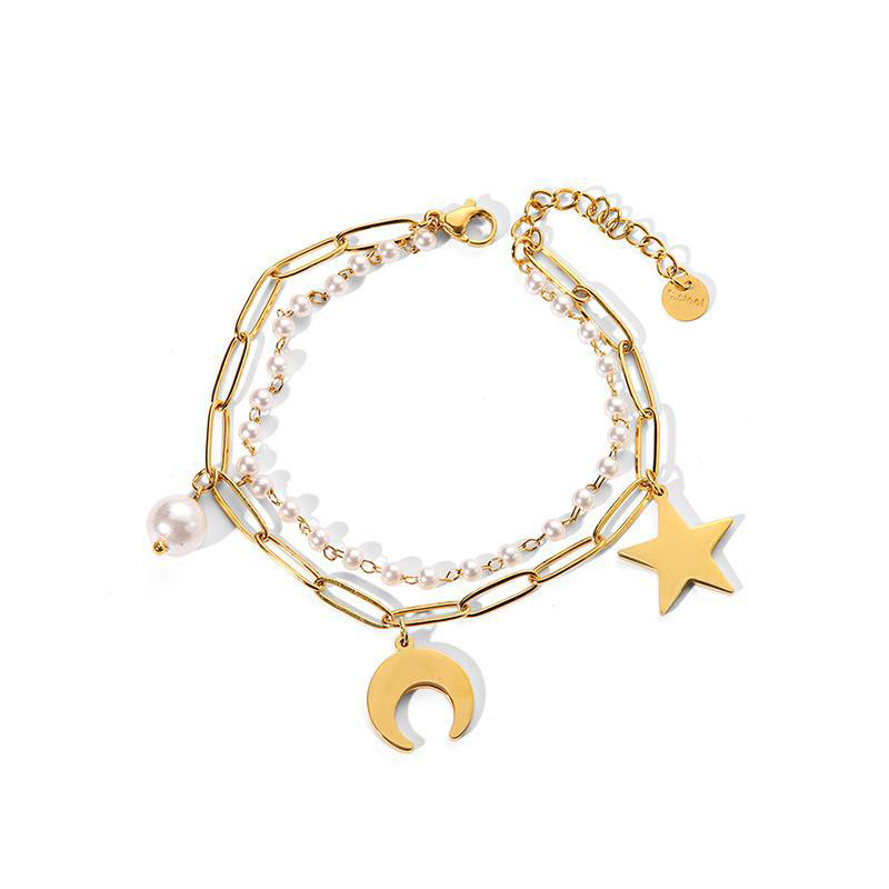 Glossy 18k Gold Stainless Steel Charm Bracelet PVD Plated