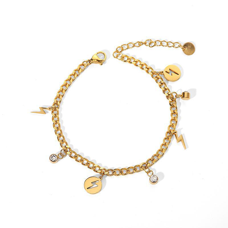 Glamorous Lightning and Zircon Charm Bracelet in Vacuum Plated Stainless Steel