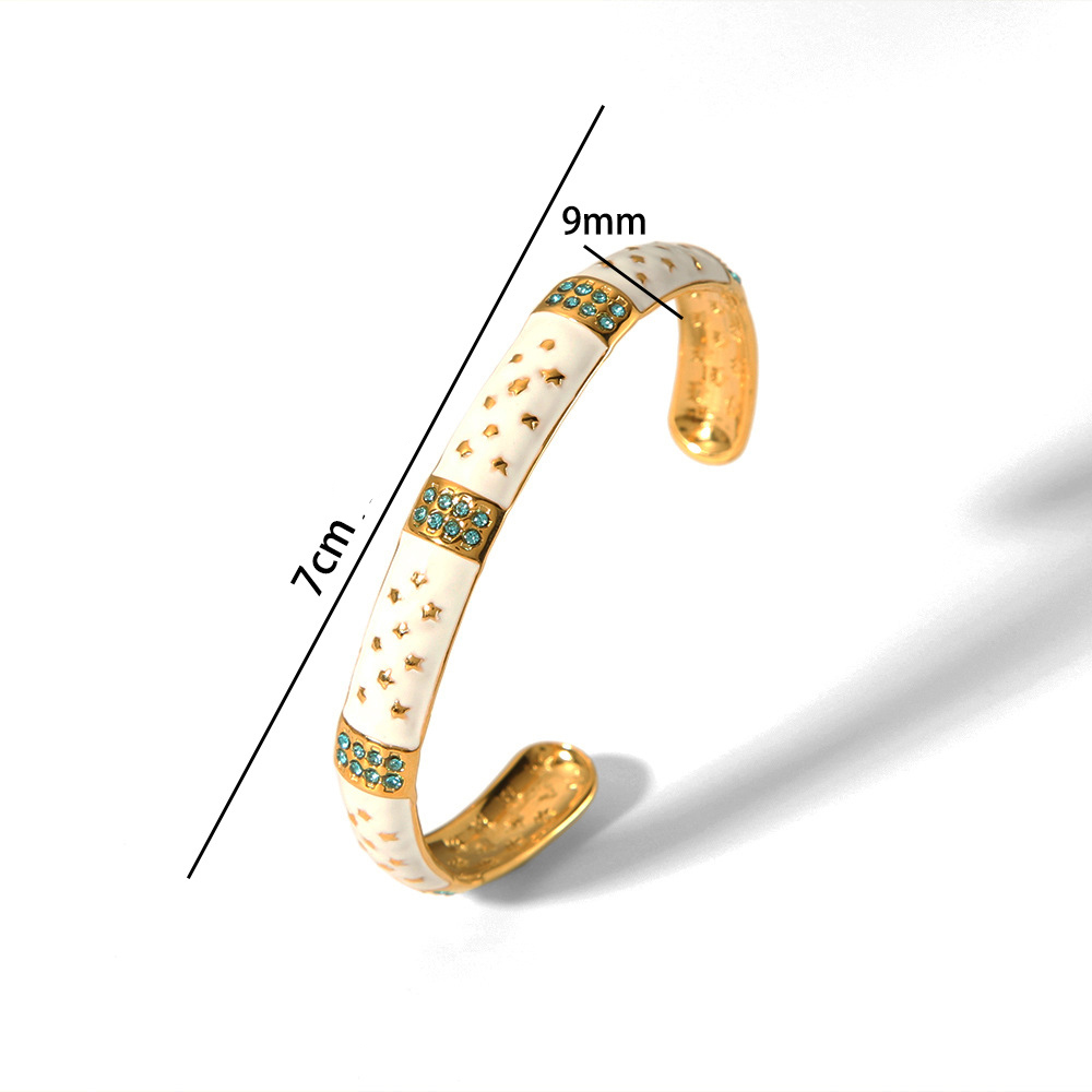 Fashion Enamel Opne Bangle Bracelet 18K Gold Stainless Steel with Rhinestones
