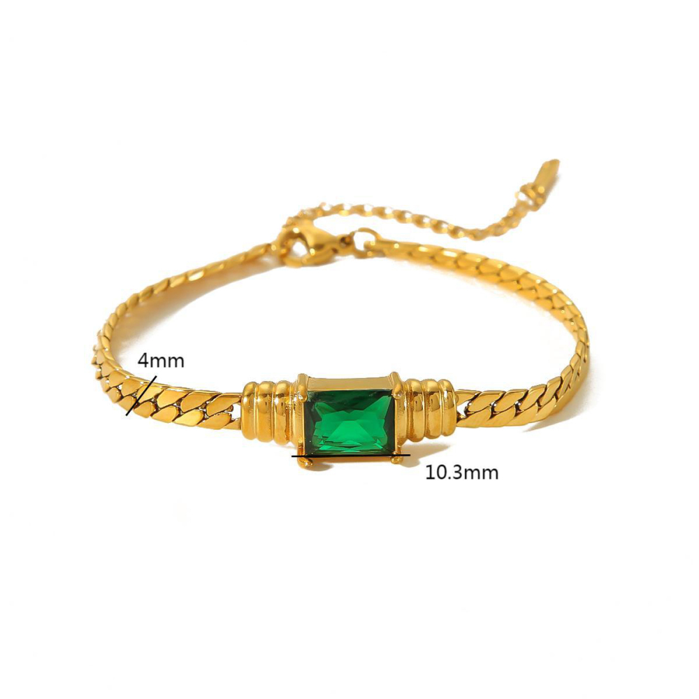 INS Square Colourful Zirconia Bracelet 18K Gold Stainless Steel