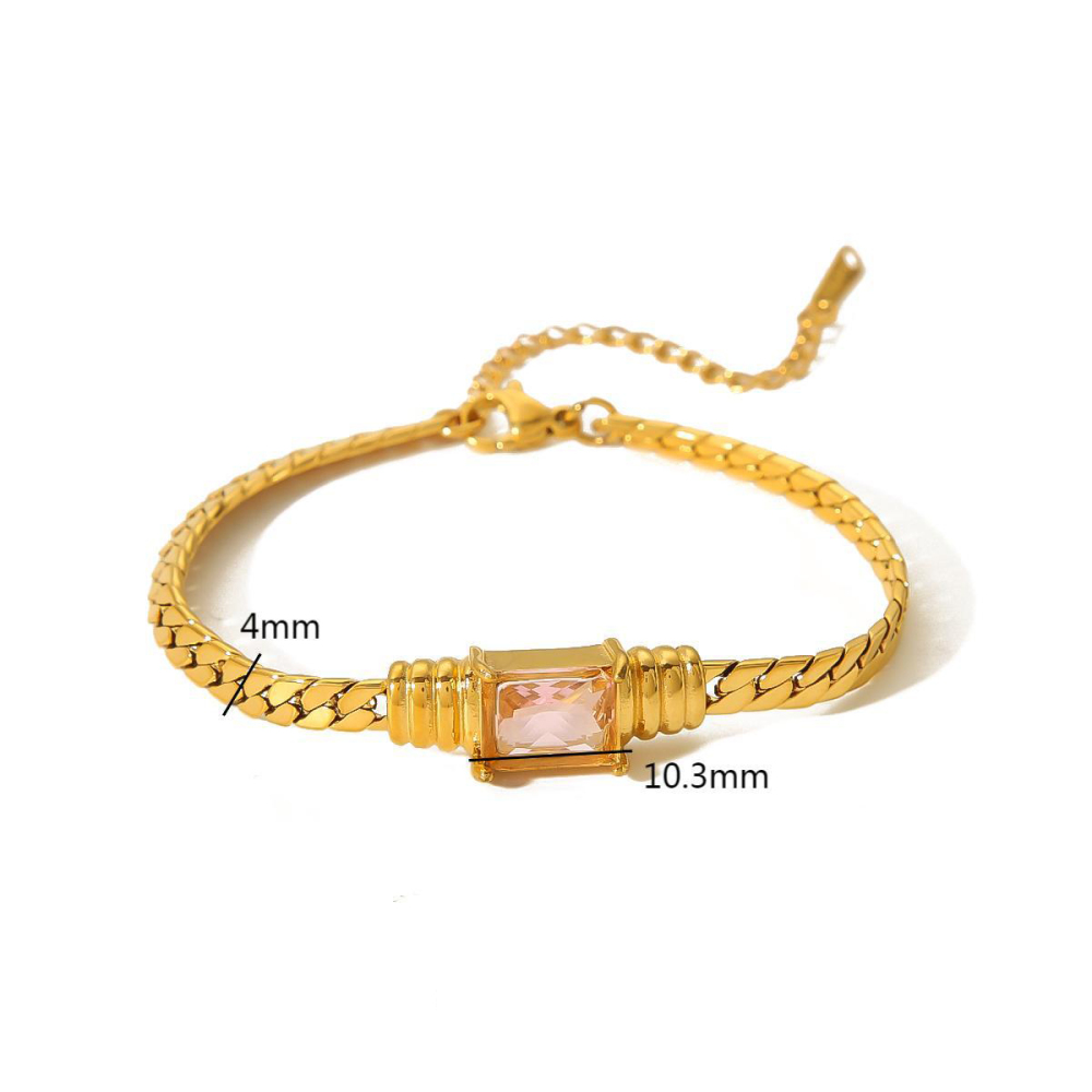 INS Square Colourful Zirconia Bracelet 18K Gold Stainless Steel