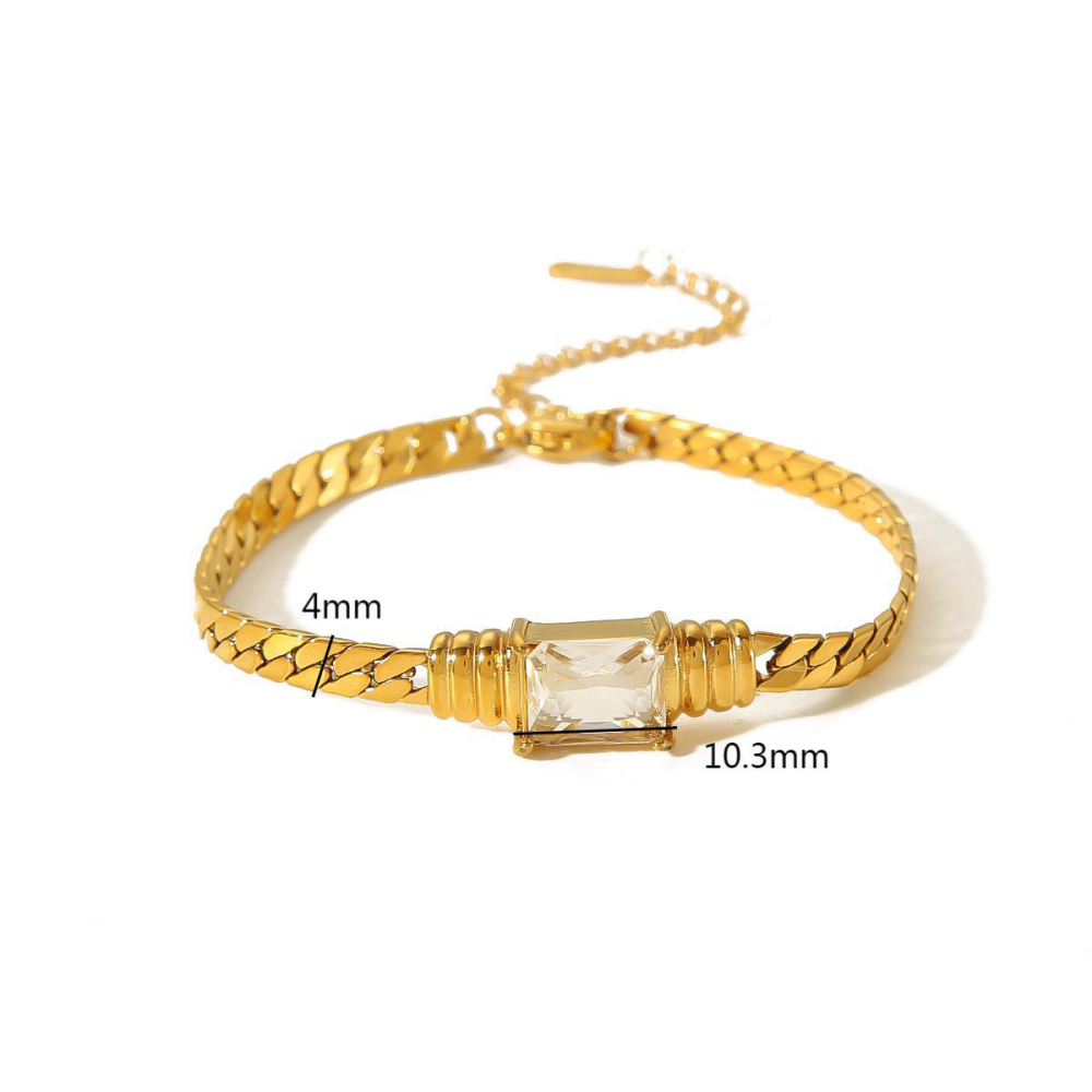INS Square Colourful Zirconia Bracelet 18K Gold Stainless Steel