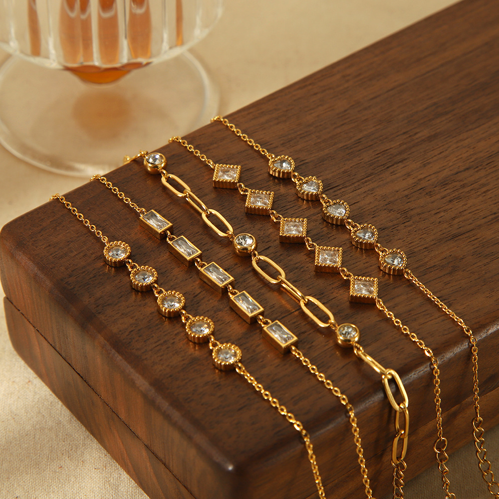 Simple 18K Gold Plated Stainless Steel with Zirconia Geometric Bracelet