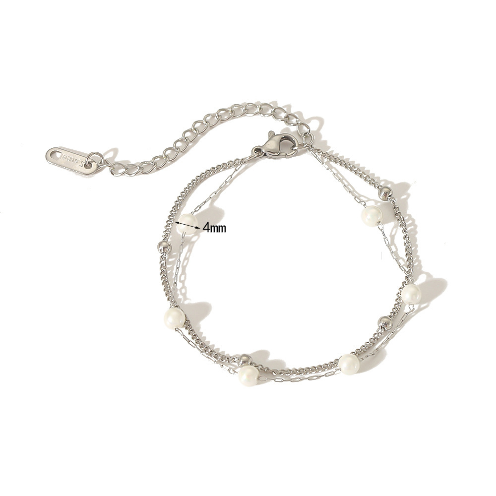Matchy Pearls 18K Double Layers Bracelet in Stainless Steel  Silver (color)