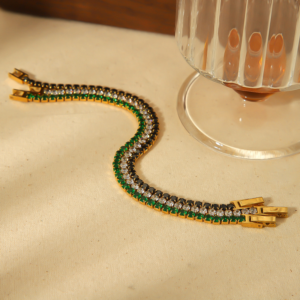 Elegant Stainless Steel Bracelet in 18k Gold with Colors Zirconias