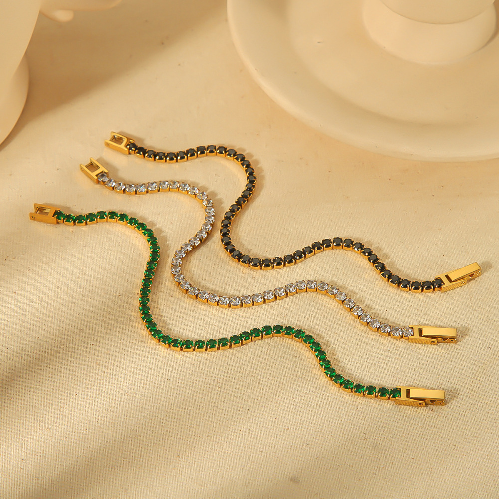 Elegant Stainless Steel Bracelet in 18k Gold with Colors Zirconias