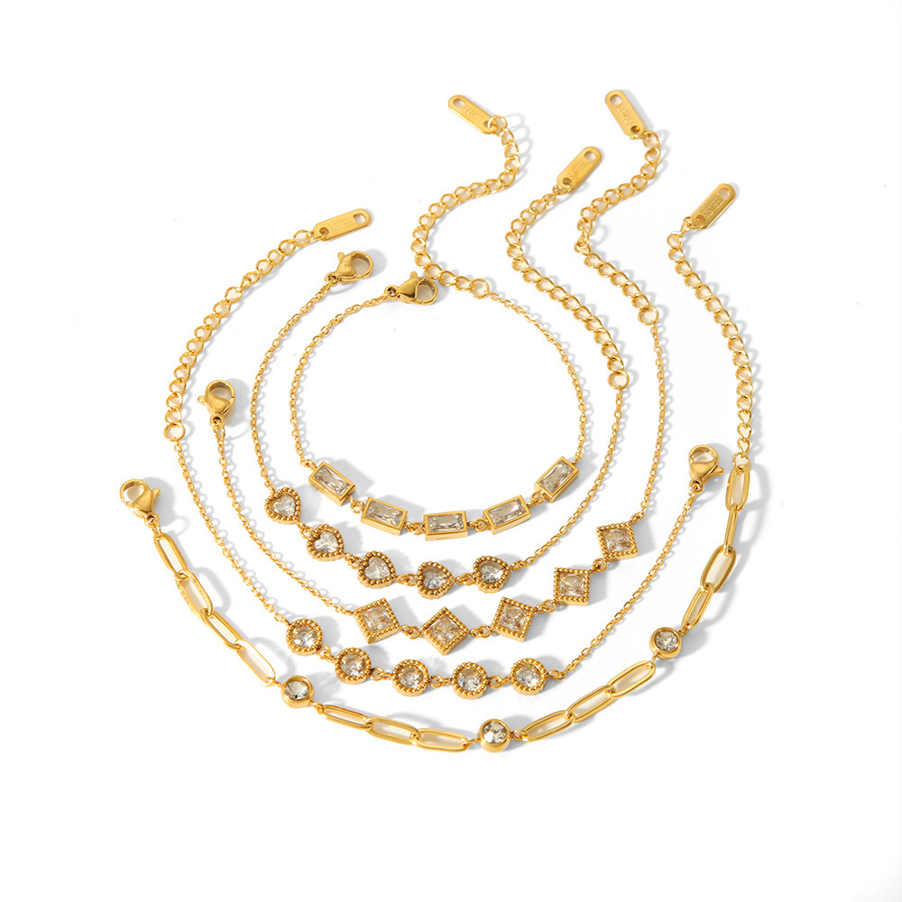 Simple 18K Gold Plated Stainless Steel with Zirconia Geometric Bracelet