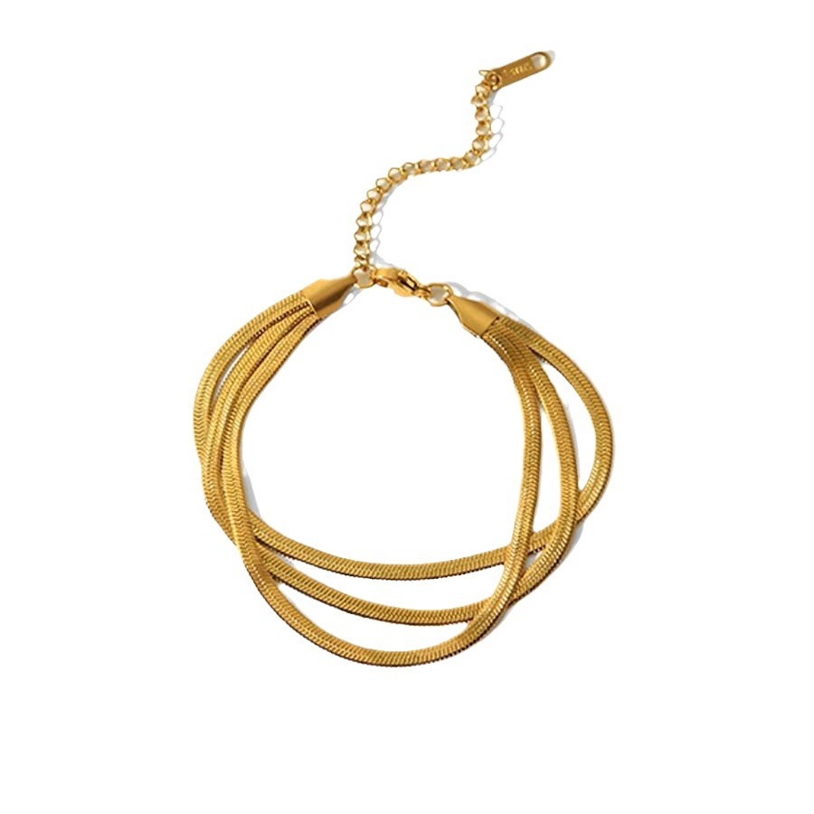 Stainless Steel Necklace Triple Herringbone Chain 18k Gold Plated Stacked Bracelet