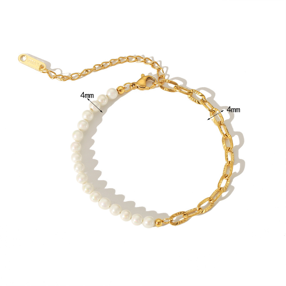 Chic Pearl Splicing 18k Gold Chain Stainless Steel Bracelet