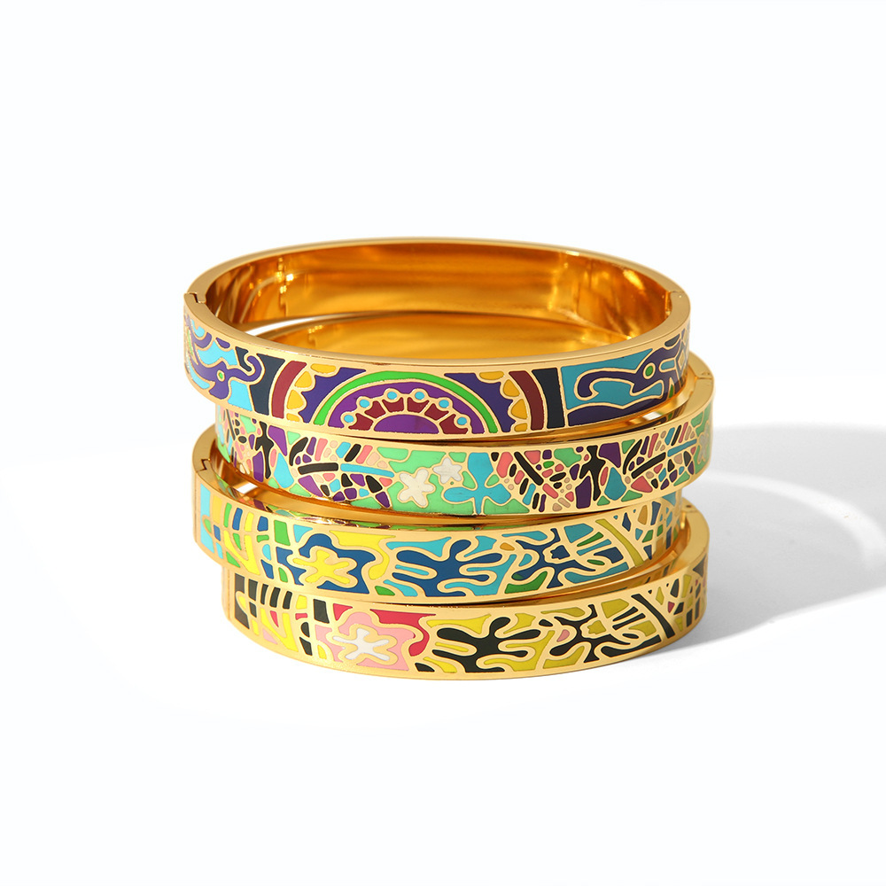 Painted Enamel Bangle Series in Stainless Steel Vacuum Gold Plated