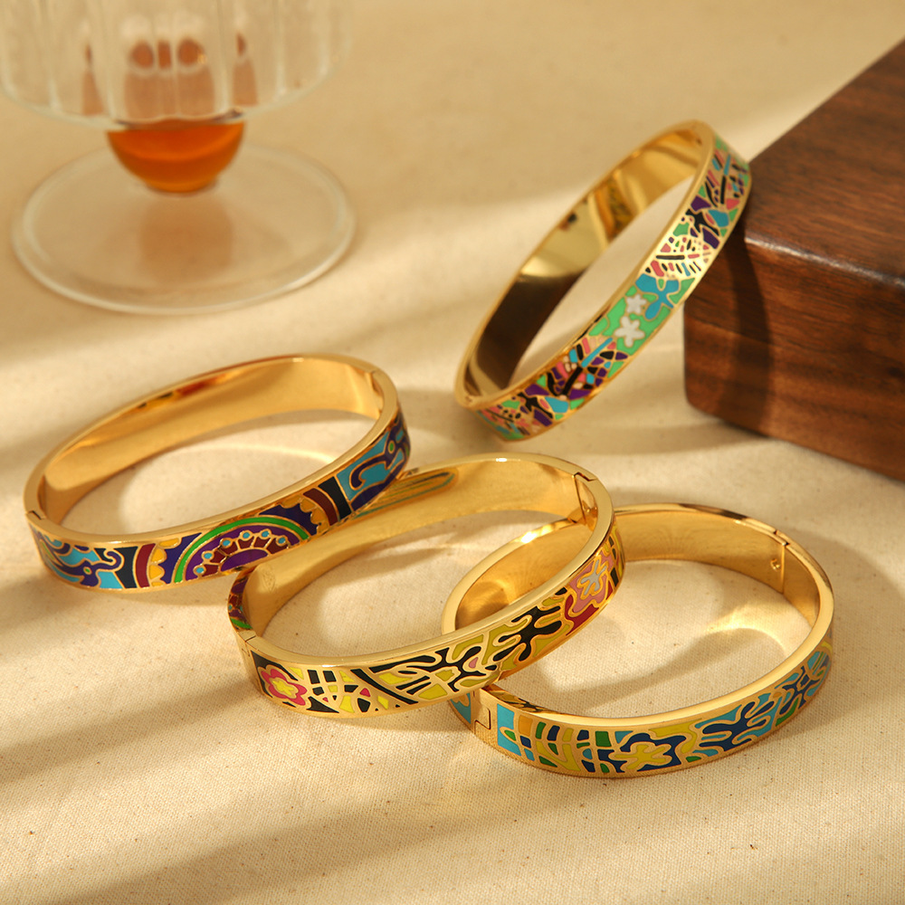 18K Gold Stainless Steel Painted Enamel Bangle PVD Plated