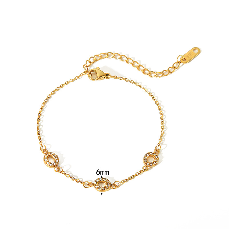 Hypoallergenic Stainless Steel Station Bracelet with Rhinestones 18k Plating