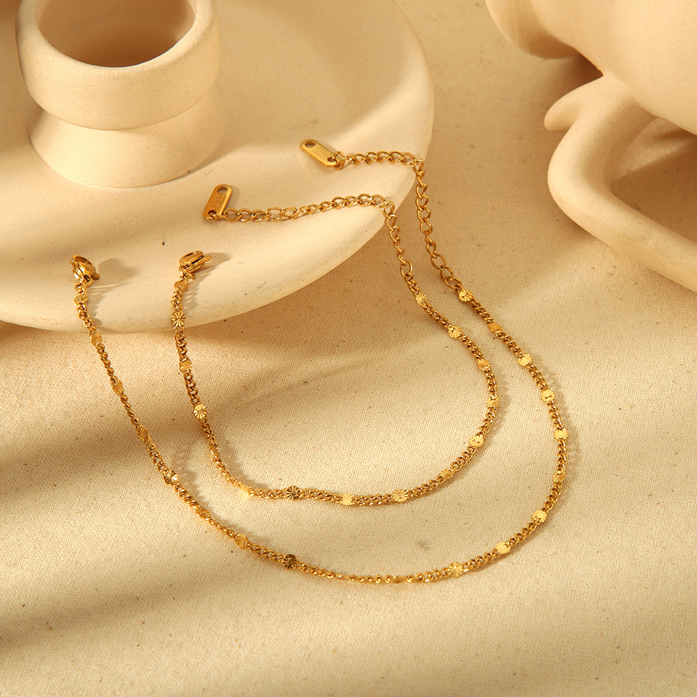 Ins Style 18K Gold Stainless Steel Round Pyramid Flower Bracelet